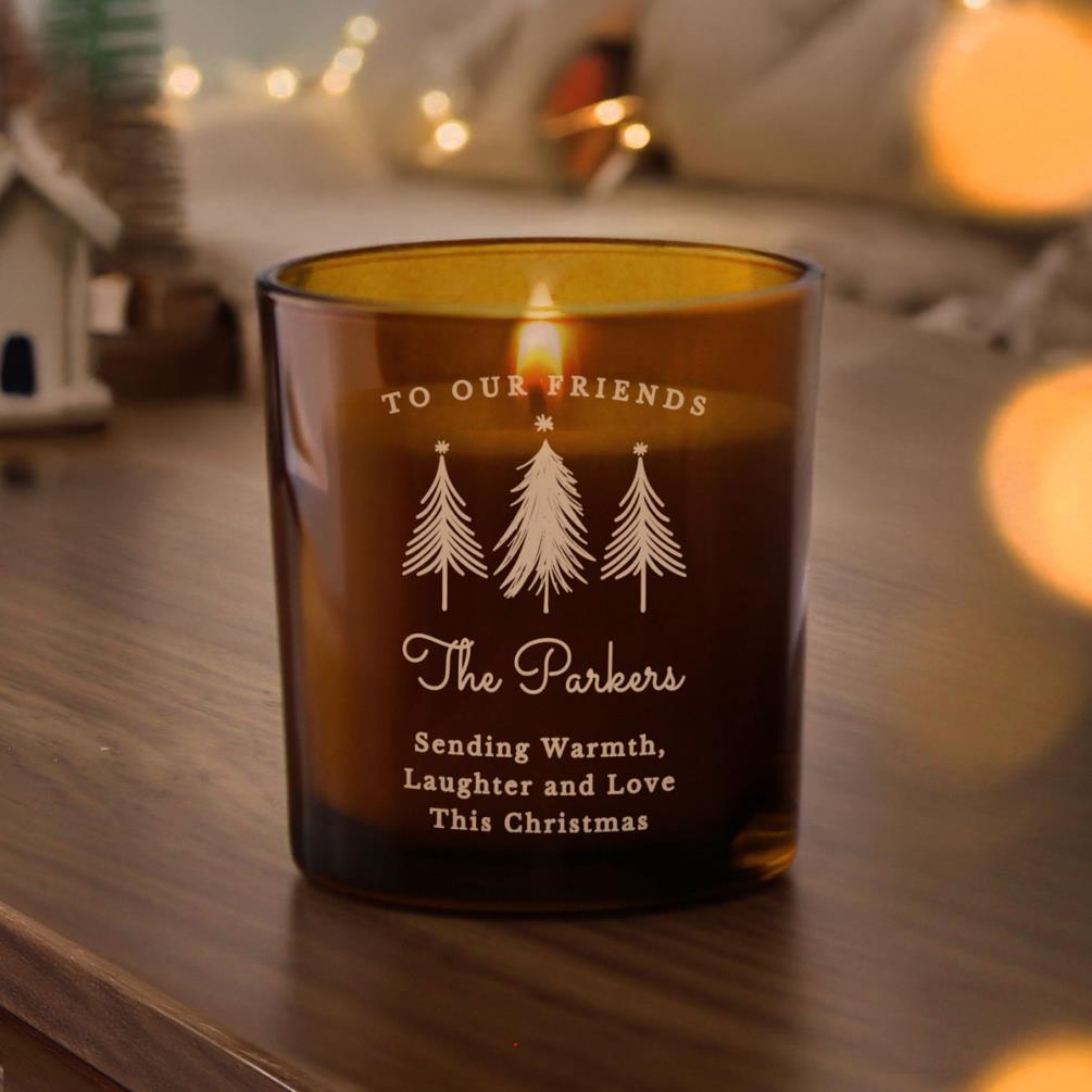 Personalised Christmas Tree Amber Glass Candle Extra Image 1